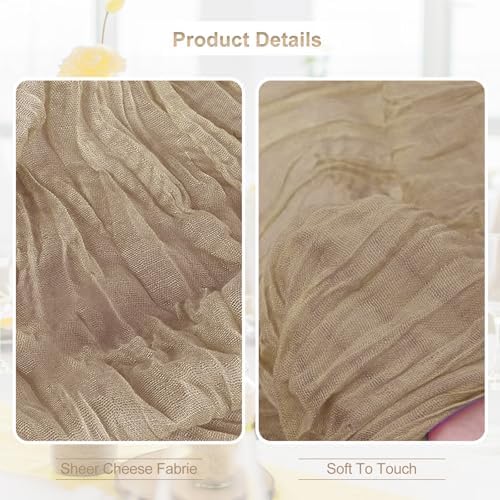 6 Pack Khaki Cheesecloth Table Runner 35x120 Inch 10Ft Rustic Gauze Cheese Cloth Table Runner Sheer Cheesecloth Table Runners for Wedding Party Bridal Shower Decoration - Image 2