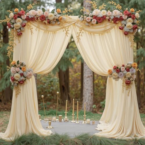 10ft x 10ft Champagne Backdrop Curtains, Wrinkle-Free Sheer Chiffon Fabric Photo Backdrop Drapes for Wedding Arch Party Ceremony Stage Photography Decorations - Image 2