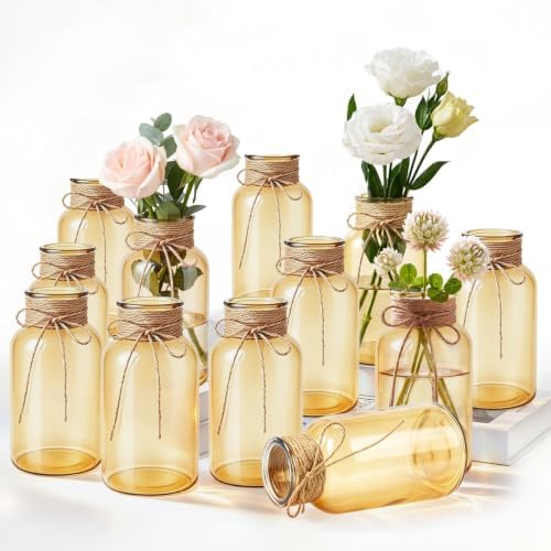 12Pack Mason Jars for Centerpiece Glass Flower Bud Vase Gold Vases by Unknown