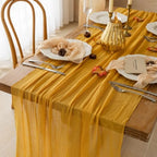 6Pcs Fall Golden Cheesecloth Table Runner 120 Inch Party Home Decor - Image 2