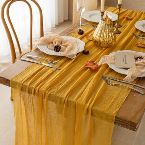 6Pcs Fall Golden Cheesecloth Table Runner 120 Inch Party Home Decor - Image 2