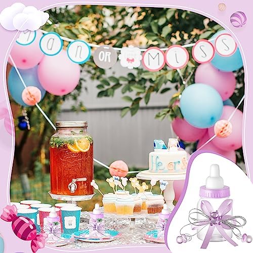 Nuenen 48 Pcs Baby Shower Milk Bottles with Ribbon Plastic Bear Candy Bottles Baby Shower Favors Gender Reveal Wedding Birthday Party Decorations (Purple) - Image 6