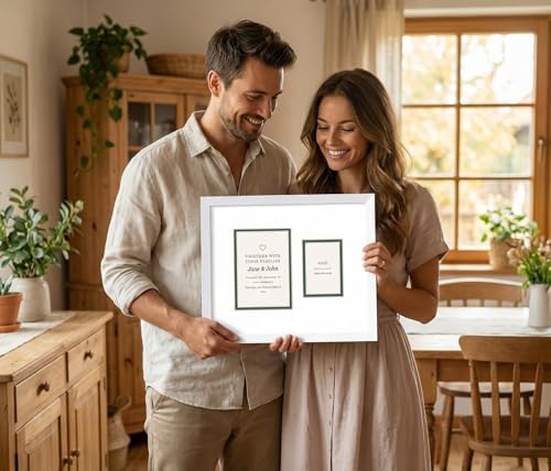Poster Palooza Wedding Invitation Display Frame 10.75x12.75 in Bronze With White and Metallic Silver Double Mat for 5x7 Standard Keepsake | USA Made - Image 6