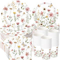 Wildflower Party Decorations, Paper Plates Napkins Cups Serve 50, Pink by Ziliny