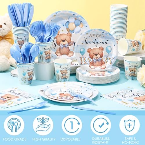Dandat 350 Pcs Baby Shower Set, Bear, Blue - Image 4