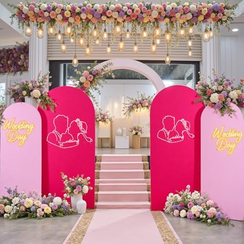 Garden Arch Backdrop Cover Set of 2-7.2ft 6ft Dual Color Pink&Hot Pink Arch Covers-Wrinkle Free Stretchy Spandex Fitted Chiara Arch Stand Cover for Girl Party Birthday Baby Shower Photo Photography - Image 6