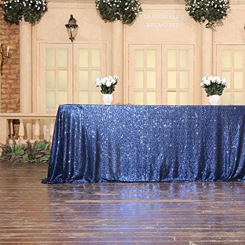 Eternal Beauty Navy Blue 90x132 Inch Nautical Party Sequin Tablecloth - Image 4