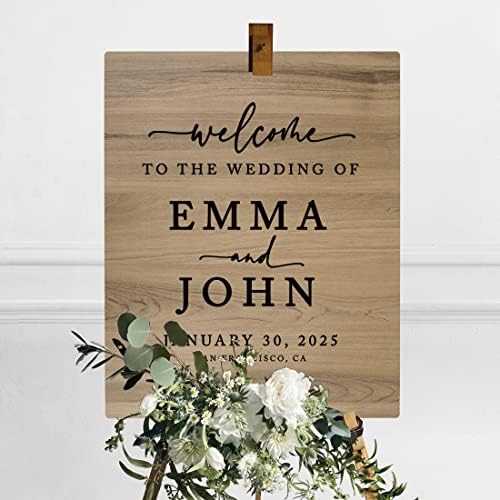 Andaz Press Large Wooden Welcome Sign for Wedding Rustic Welcome Sign 16" x 20" Custom Names Date & Location Fall Wedding Signage English Oak MDF Wood Finish Wedding Reception Indoor Outdoor Signs - Image 3