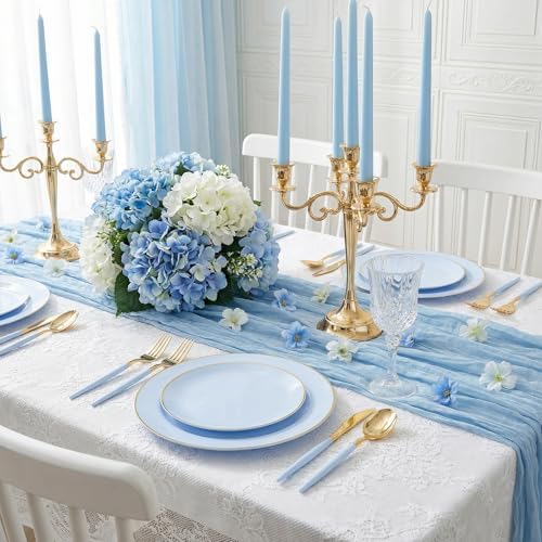 DaYammi 150Pcs Blue Plastic Plates with Gold Rim,Disposable Blue Party Plates Include 30 Dinner Plate,30 Salad Plate,30 Forks,30 Knives,30 Spoons,Fancy Disposable Platos for Party,Wedding,Baby Shower - Image 5