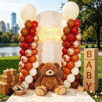 2 Sets Neutral Brown Beige Balloon Column Kit, Retro Ivory Champagne Latex Balloon Tower with Hexagonal Water Base, Boho Style Decor for Baby Shower Birthday Party - Image 3