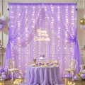 Lavender Tulle Backdrop Curtain with Lights String for Wedding Baby Shower 20×10ft Lavender Sheer Backdrop Curtain for Bridal Shower Birthday Party Photoshoot Background Decorations(4 Panels 5×10ft) by Suppromo