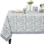 Ridhi Columbia Blue Hand Block Print Cotton Tablecloth 140 x 72 Inch by Ridhi