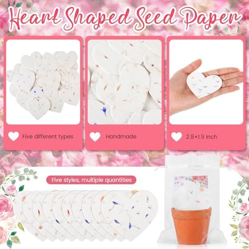 Dunzoom 50 Sets Wedding Gifts for Guests Heart Shaped Seed Paper Baby Shower Seed Packet Party Favor Plantable Paper Thank You Cards Mini Terracotta Pots and Organza Bags for Bridal Shower Party Favor - Image 4