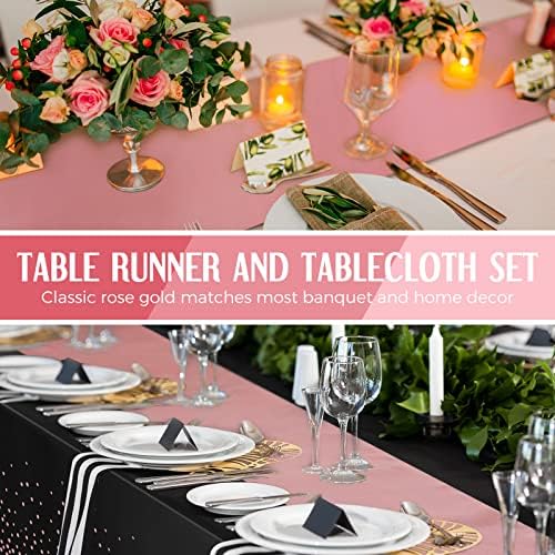 Breling 24 Pack Black and Rose Gold Tablecloths and Satin Table Runner Set - Image 5