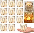 GOLDEAL 12Pcs Gold Votive Candle Holders, Thick Glass Tea Light Candle Holder Bulk, Tealight Candle Jars for Wedding Table Decor, Party Supplies, Bridal Shower Decorations, Centerpieces for Tables by GOLDEAL