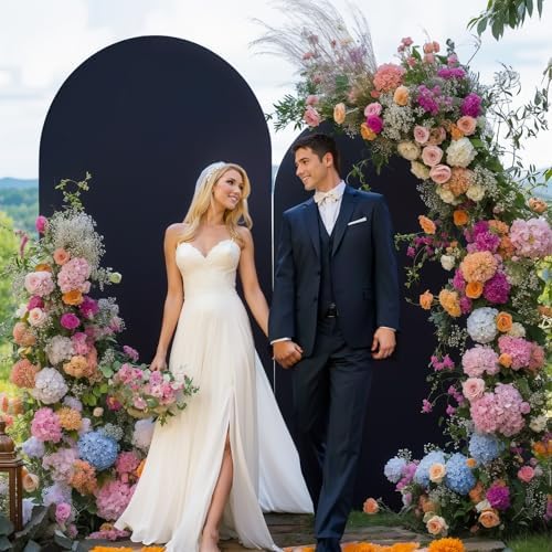 Black Arch Backdrop Cover 7.2FT 6FT Spandex Arch Covers Stretchy Backdrop Set of 2, Double-Layer Wrinkle Free Wedding Arch Stand Cover Party Backdrop Curtains for Baby Shower Birthday Party Decoration - Image 2