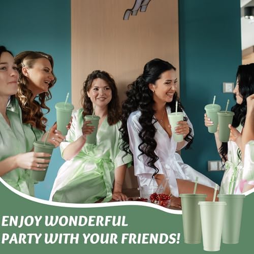 Skylety 36 Pcs Sage Green Plastic Cups with Lids and Straws 24 oz - Image 5
