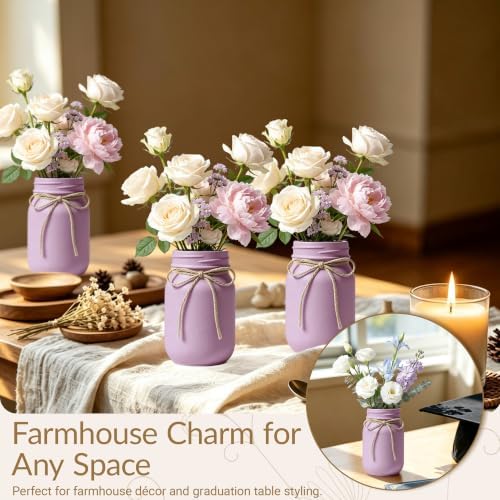 12 PCS 16oz Glass Mason Jars Flower Vases for Centerpieces,Purple - Image 7
