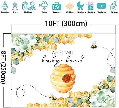 Mocsicka Greenery Bee Gender Reveal Backdrop What Will Baby Bee Background Honeycomb Bee Gender Reveal Party Decorations Banner Photo Studio Props (10x8ft) - Image 4