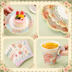 Yungyan 145 Pcs 36 Set Floral Tea Party Supplies, Tea Party Plates and Napkins Set with Tablecloth, Disposable Handle Teacups and Saucers for Birthday Wedding Bridal Shower Decorations(Classic Style) - Image 6