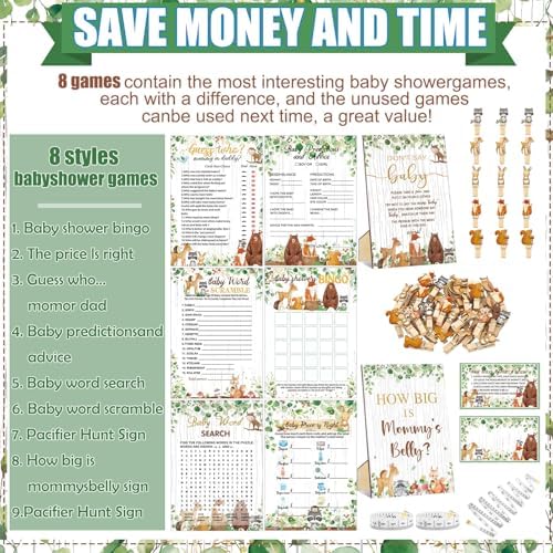 Funnymoom 426 Pcs Woodland Baby Shower Games, 8 Activity Cards with Bingo - Image 4