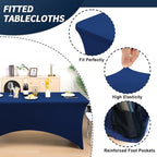 Fixwal 6 Pack 6FT Navy Blue Tablecloth Rectangle Spandex Table Cover - Image 2
