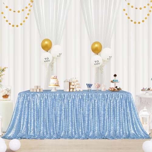 Eternal Beauty Baby Blue 90x132 Inch Baby Shower Sequin Tablecloth by EternalBeauty