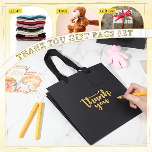 Windyun 25 Pcs Square Paper Gift Bags with Handle 10 x 10 x 10'' Large Favor Bag with DIY Thank You Tag for Wedding Christmas Bridal Shower Bridesmaid Birthday Party (Black) - Image 6
