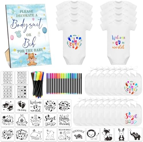 69 Pcs Baby Bib Bodysuit Baby Shower Set Baby Shower Game Sign Baby Feeder Bib Newborn Bodysuit Fabric Marker by SytuHete
