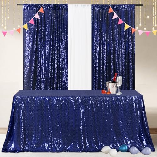 Poise3EHome Navy Blue Sequin Tablecloth 90×132 Inch Rectangle Sparkly Fabric Table Cover Overlay for Birthday Wedding Party Christmas Holiday Baby Shower Decoration - Image 3