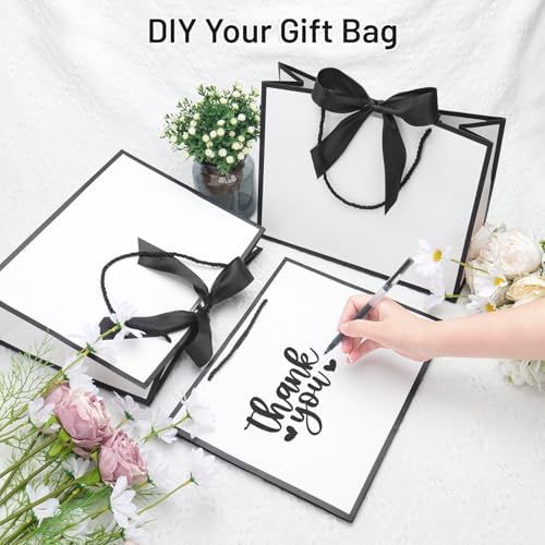 QIELSER Large Black and White Gift Bags with Handles and Ribbon, 12.5x4.5x10 Inch Paper Bags with Tissue Paper for Wedding, Bridesmaid, Baby Shower, Birthday, Holiday Party Gifts (24) - Image 5