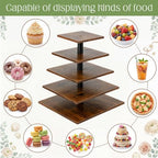 Funnymoom 5 Tier Large Square Cupcake Stand for 100 Cupcake Rustic Cupcakes Tower 360° Rotatable Wooden Cupcakes Holder Table Display Dessert Stand for Bday Graduation Birthday Shower Wedding 15.9'' - Image 7