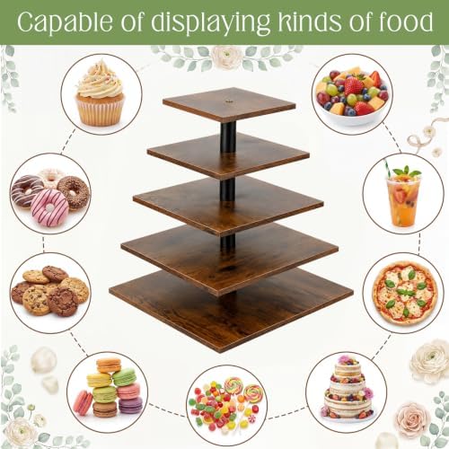 Funnymoom 5 Tier Large Square Cupcake Stand for 100 Cupcake Rustic Cupcakes Tower 360° Rotatable Wooden Cupcakes Holder Table Display Dessert Stand for Bday Graduation Birthday Shower Wedding 15.9'' - Image 7