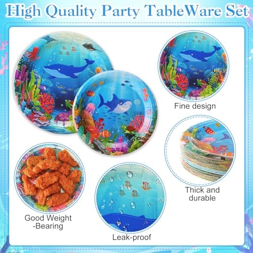 Pickmesh 250 Pcs Under The Sea Party Supplies Ocean Theme Paper Plates Napkins and Cups Sea Animal Disposable Tableware Set Underwater Creatures Party Decorations for Birthday Baby Shower Serve 50 - Image 3