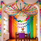 TaoBary Rainbow Party Decorations, 6 Roll Crepe Streamers 600 Paper Chain Garland Strips 4 Star Hanging 2 Felt Pennant Flag 2 Paper Fans Garland 6 Four Leaf Clover Streamers for Birthday Party - Image 7