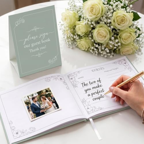 Wedding Guest Book Sage Green Linen Photo Guestbook - Image 3
