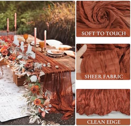 12 Pack Terracotta Cheesecloth Table Runner 35x120 Inch Rust Gauze Burnt Orange Cheese Cloth for Wedding Baby Bridal Shower Party Centerpiece Sheer Home Decorations - Image 3