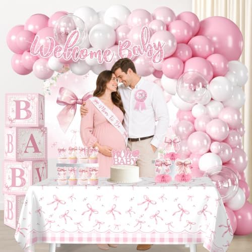Pink Bow Baby Shower Decorations, Welcome Baby Girl Balloon Arch Kit - Image 6
