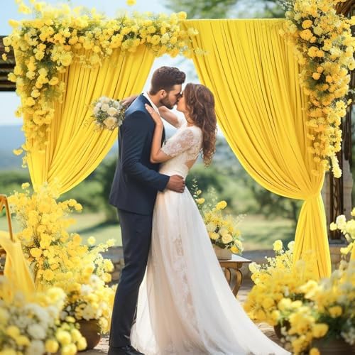20×10 ft Yellow Wrinkle Free Backdrop Curtain for Party, 4 Panels 5×10ft Soft Silky Polyester Photo Backdrop Drapes Curtains for Wedding Birthday Themed Parties Baby Shower Photography Backgrounds - Image 2