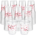 100 Pack Cherry Blossom Plastic Cups for Party Decorations,12 oz by Ferrochef