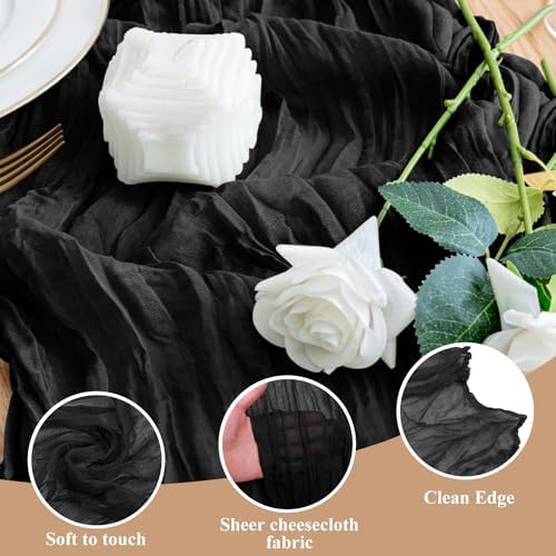 Wokceer Cheesecloth Table Runner Black 10FT Boho Gauze Runner, 12 Pack - Image 3