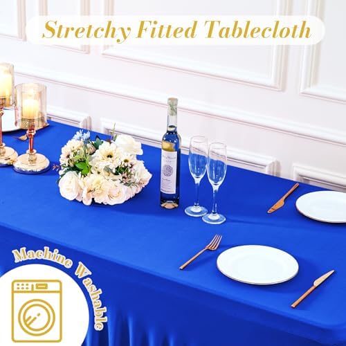 4 Pack Royal Blue Table Cloth for 6 Foot Rectangle Tables Spandex Fitted Tablecloth 6ft Stretch Table Covers Skirt Blue Banquet Tablecloths Wrinkle Free Tablecloth for Party Wedding Birthday Event - Image 5