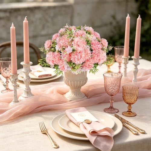 Light Pink Artificial Flowers 6 Bundles Silk Floral with Stems - Image 3
