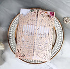 50 Pack laser Cut Marriage Gate Wedding Invitations Kits 5 × 7 Inch Invitaciones Pockets with Envelopes Inner Sheets (Rosy) - Image 2