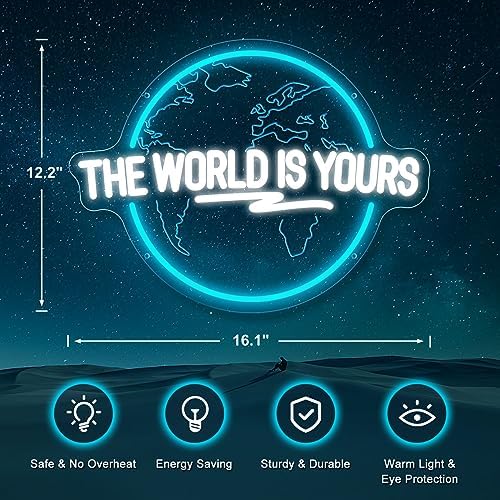 The World Is Yours Neon Sign Carved Planet The World Is Yours LED Signs for Wall Decor Neon Lights for Bedroom Classroom Man Cave Game Room Birthday Cristmas Gifts for Friends Lover - Image 2