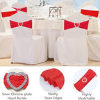 Red Chair Sashes for Wedding 100 Pack Spandex Red Sashes for Chairs Covers Stretch Chair Sahes Band with Heart Buckle Slider Universal Wedding Sashes Bows for Banquet Party Decorations - Image 4