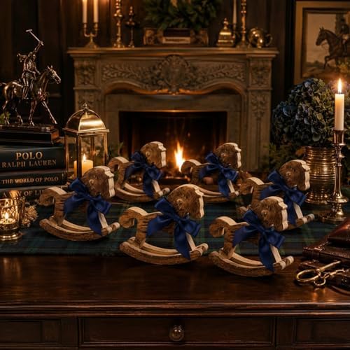 Mifoci 6 Pack Wooden Rocking Horse Baby Shower Decor, Tartan Plaids - Image 5