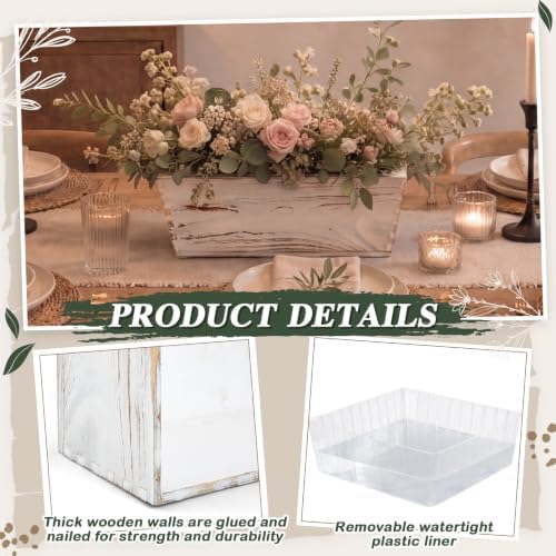 Dandat 4 Set 12 Inch Wooden Flower Box Rustic Table Centerpieces,White - Image 3