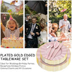 150Pcs Plastic Plates with Gold Rim,Heavy Duty Pink Plates for 30 Guests,Plastic Dinnerware Set Include 30 Dinner Plate,30 Dessert Plate,90 Gold Cutlery Set for Party (Pink) - Image 6