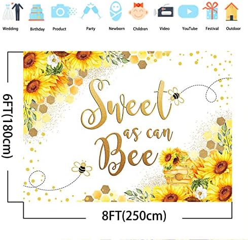 Avezano Sweet as can Bee Backdrop Yellow Sunflower Honeycomb Bee Baby Shower Background Sweet as Can Bee Baby Shower Party Decorations (8x6) - Image 3